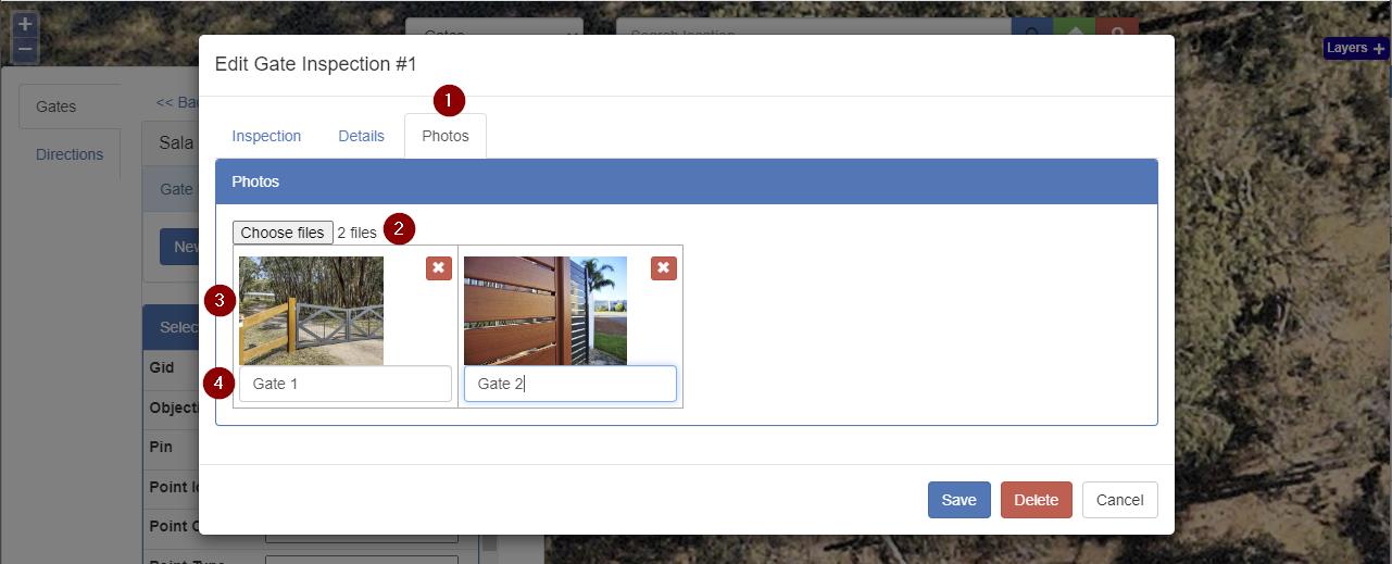 Photos and captions attached to an IHTMaps gate inspection
